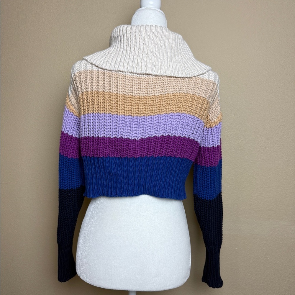 Aerie Double Zip Up Striped Cropped Cardigan Sweater Size XXS - Picture 8 of 11
